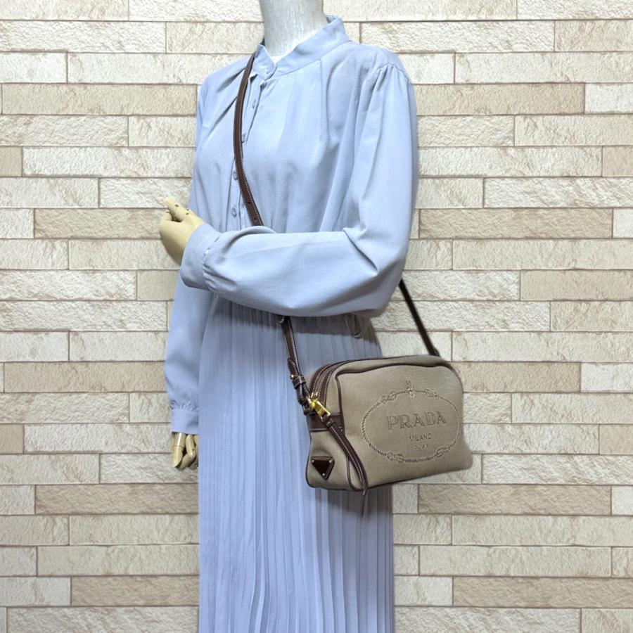 PRADA（プラダ） ロゴ ジャガード ショルダーバッグ キャンバス 1BH089