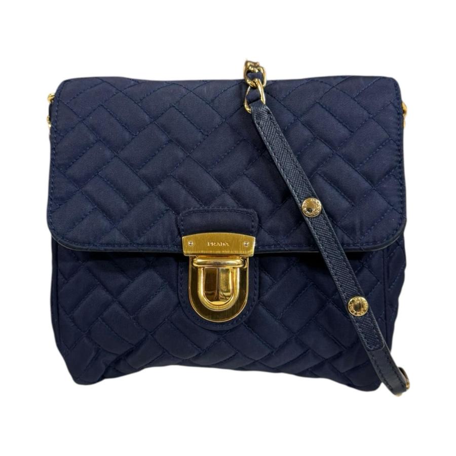 PRADA（プラダ） キルティング ショルダーバッグ ナイロン ネイビー
