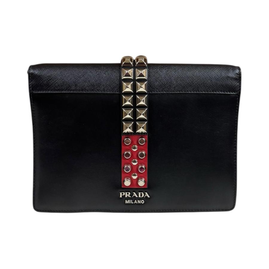 プラダ エレクトラスタッズ サフィアーノ ショルダーバッグ レザー 1BD120 ブラック レディース PRADA  中古 PRADA（プラダ） エレクトラスタッズ サフィアーノ ショルダーバッグ