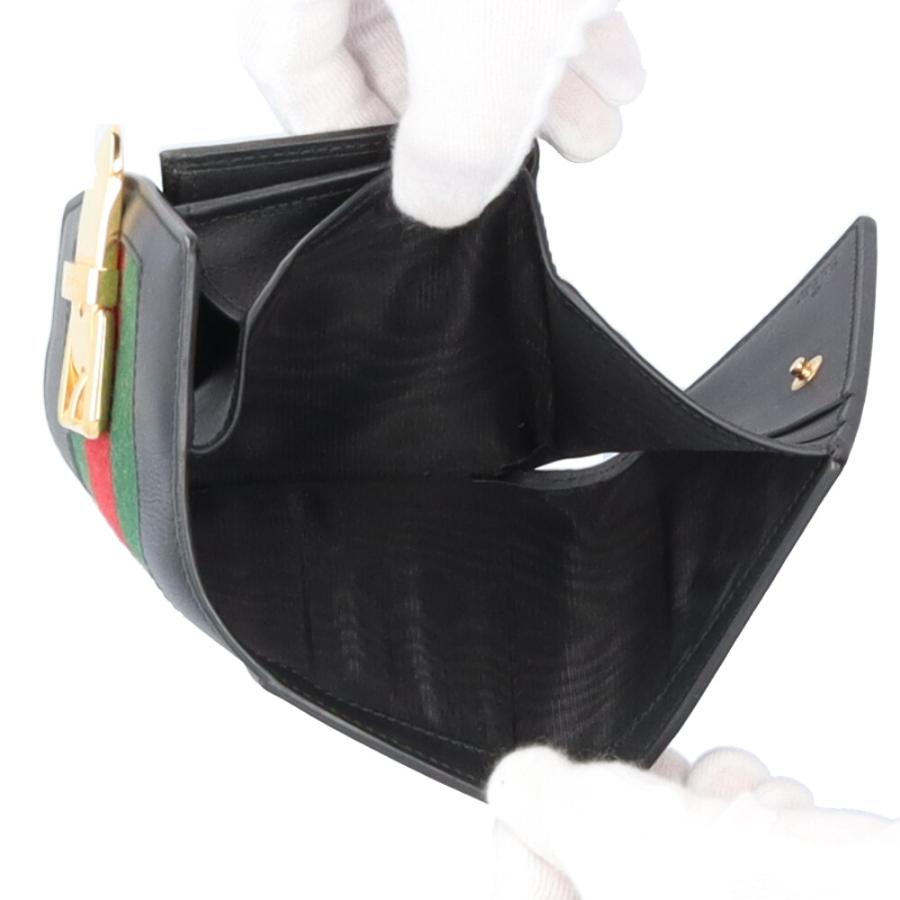 GUCCI グッチ 未使用品 シルヴィ シェリーライン 三つ折り財布 レザー 黒 GUCCI グッチ 未使用品 シルヴィ シェリーライン 三つ折り財布