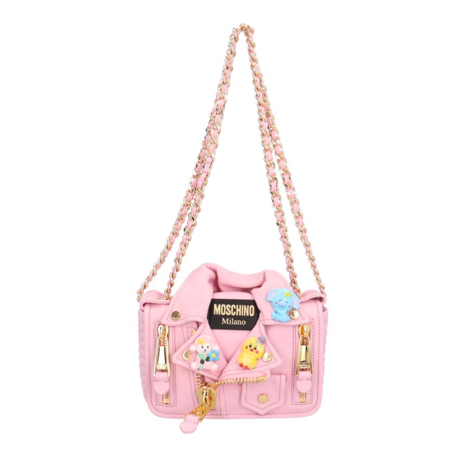 MOSCHINO（モスキーノ） バイカー ショルダーバッグ レザー ピンク
