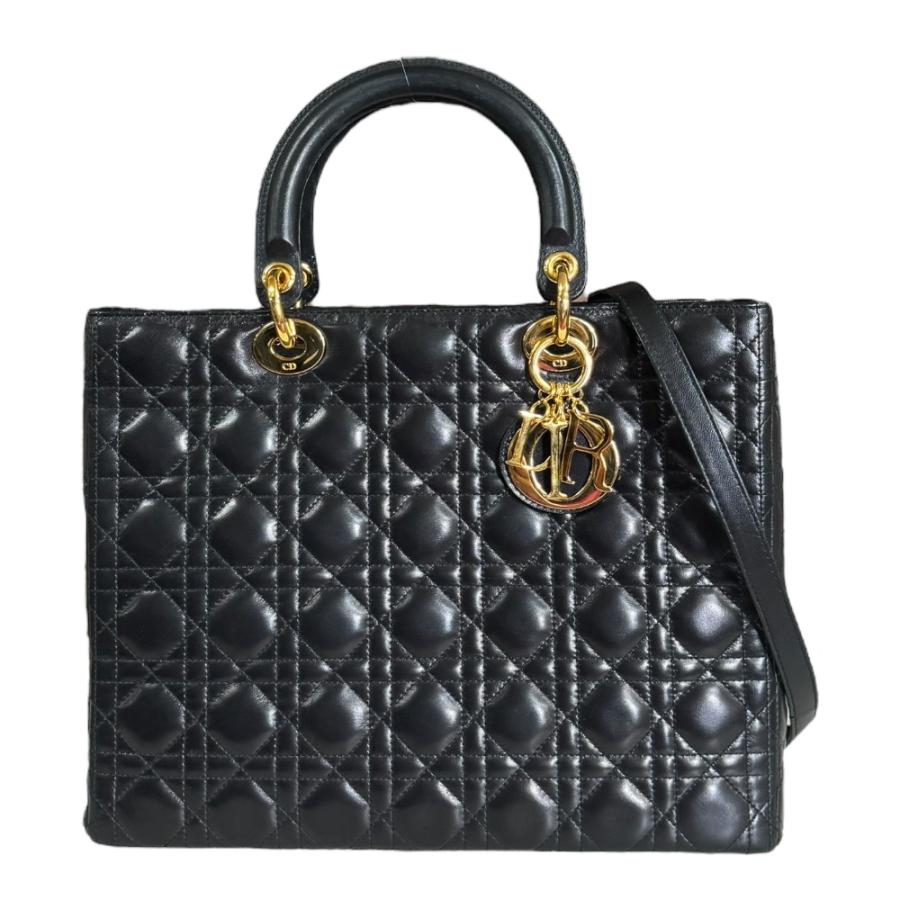 クリスチャンディオール カナージュ ショルダーバッグ レザー ブラック レディース Christian Dior  中古 R&Kリサイクルキング ディオール レディディオール カナージュ ショルダーバッグ レザー