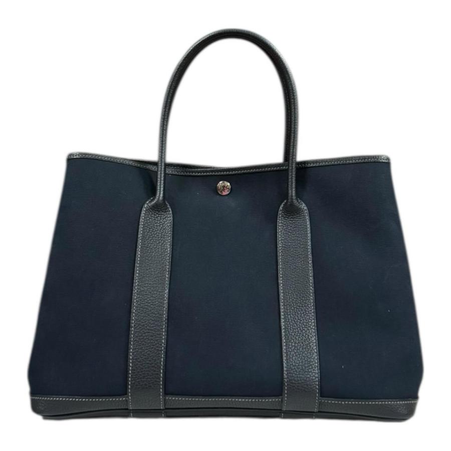 【美品】エルメス ガーデンパーティPM トワルオフィシェ トートバッグ 黒 HERMES（エルメス） ガーデンパーティPM トートバッグ トワル