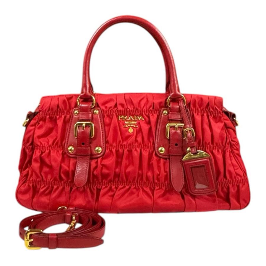 プラダ ギャザー ショルダーバッグ ナイロン BN1407 レッド レディース PRADA  中古 PRADA（プラダ） ギャザー ショルダーバッグ ナイロン BN1407 レッド