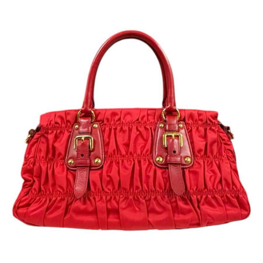 PRADAプラダ　BN1407 ナッパギャザー　2wayショルダーバッグ PRADA（プラダ） ギャザー ショルダーバッグ ナイロン BN1407 レッド