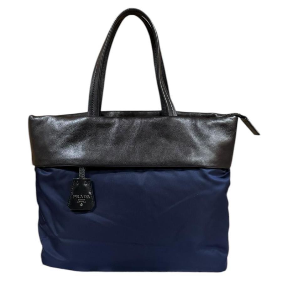 本物 プラダ PRADA テスート ショルダーバッグ トートバッグ ナイロン ネイビー BR4371 Tessuto バッグ 中古・ 中古・古着通販】PRADA (プラダ) テスートナイロンレザートートバッグ