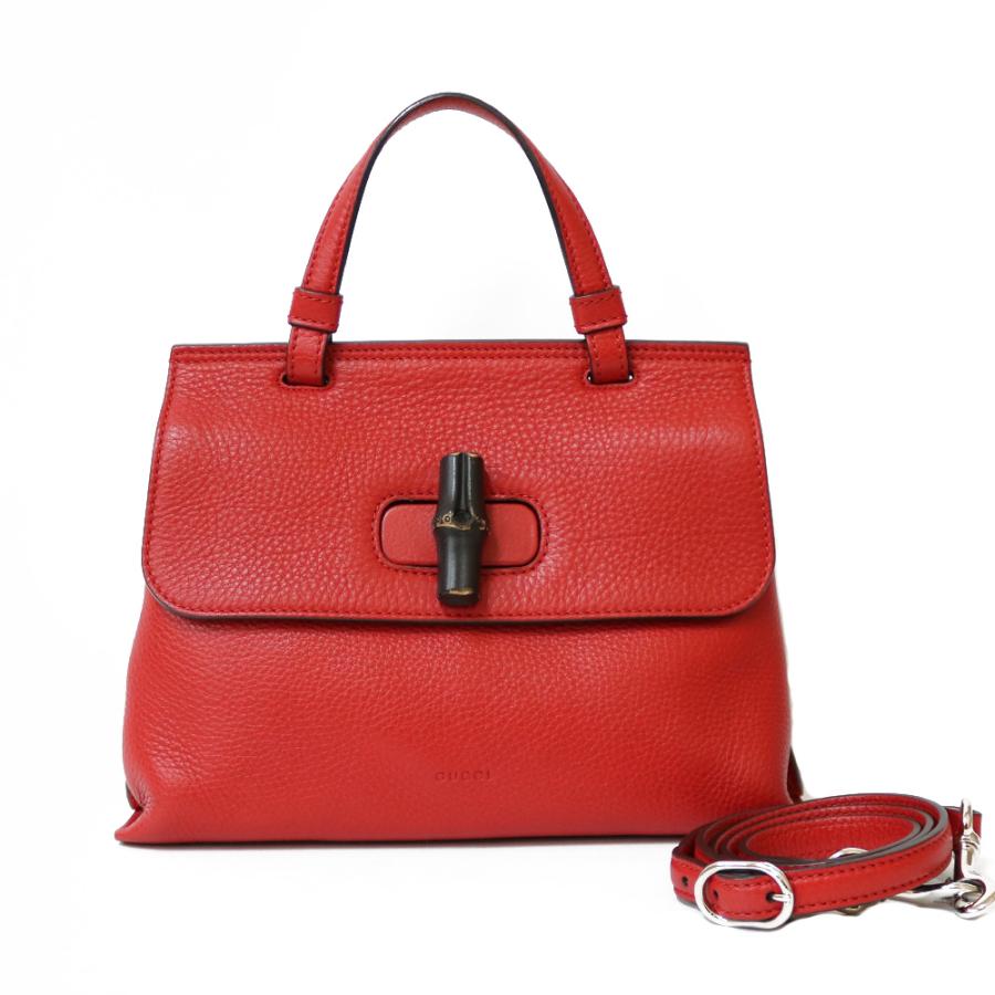 GUCCI グッチ ショルダーバッグ ハンドバッグ バンブー レザー レッド 