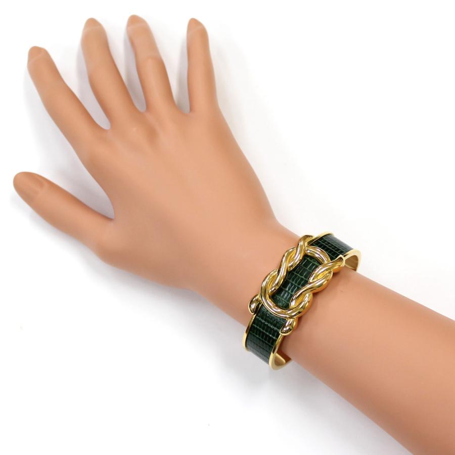 HERMES エルメス バングル ブレスレット メタル レザー ゴールド