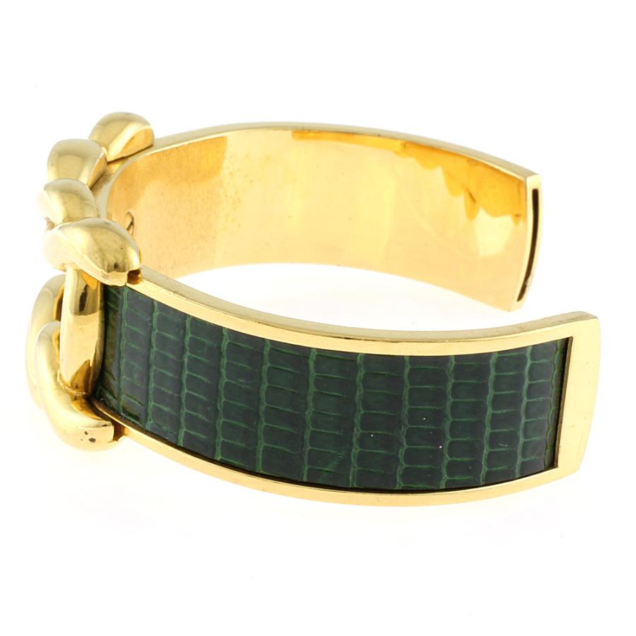 HERMES エルメス バングル ブレスレット メタル レザー ゴールド