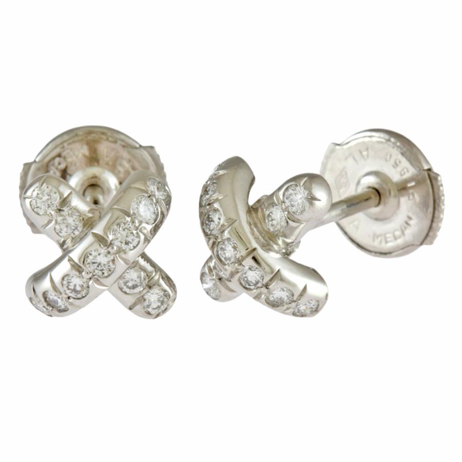 ティファニークロスステッチ ダイヤピアス Pt950プラチナ片耳用