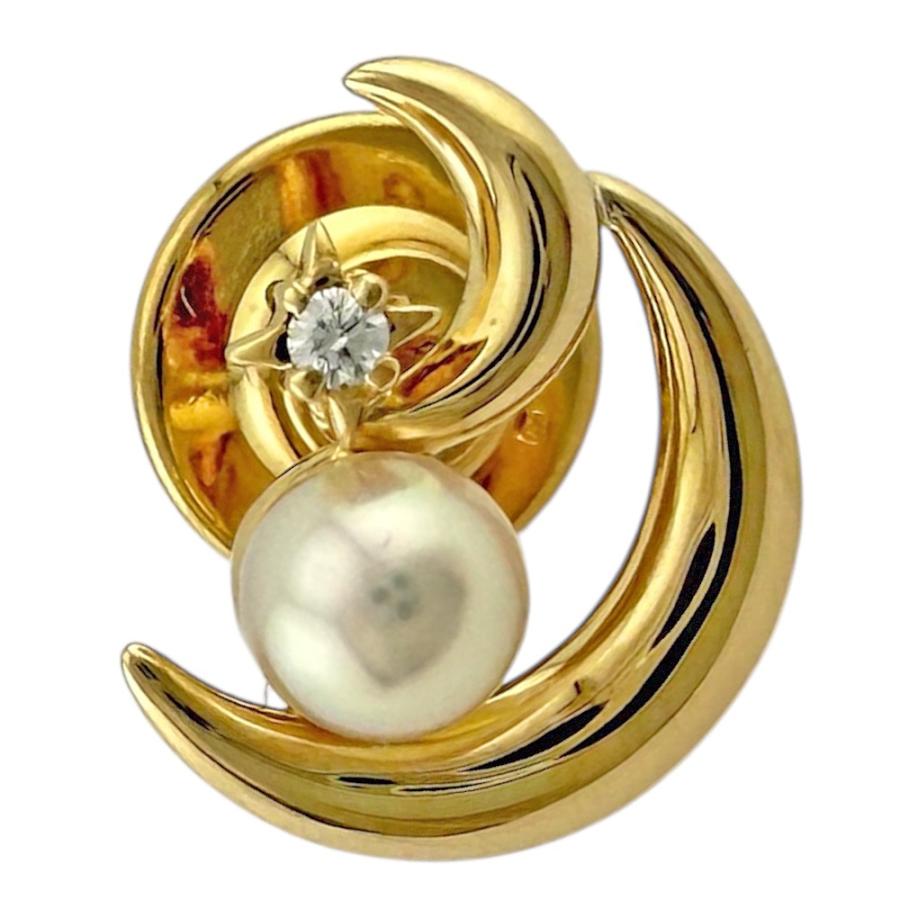 【美品】 MIKIMOTO アコヤ真珠 ダイヤブローチ K18 イエローゴールド MIKIMOTO（ミキモト） ブローチ 18金 K18イエローゴールド