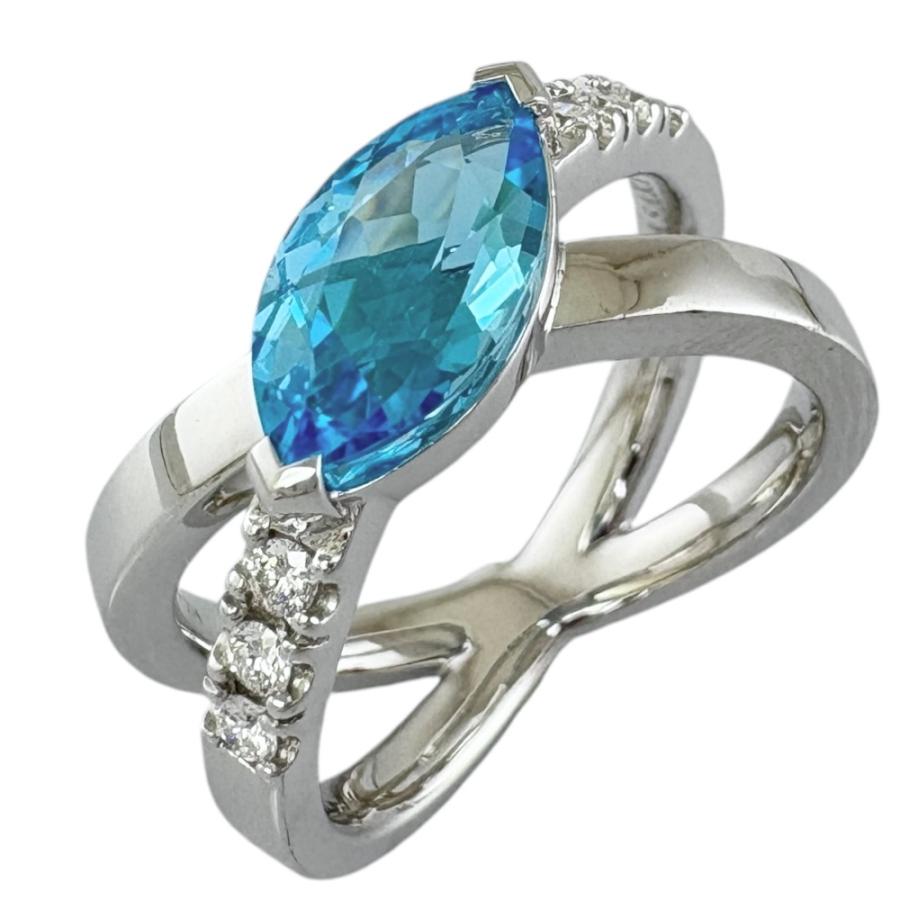 K18YG(18金)天然ダイヤ、ブルートパーズユニセックスリング指輪