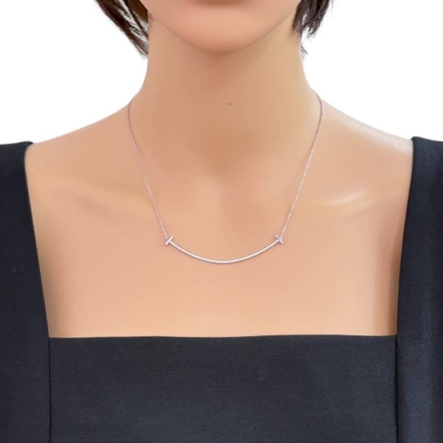 【美品】Tiffany & Co. Tスマイルダイヤモンド付きネックレスk18 TIFFANY&Co.（ティファニー） Tスマイル ダイヤモンド ネックレス 18金