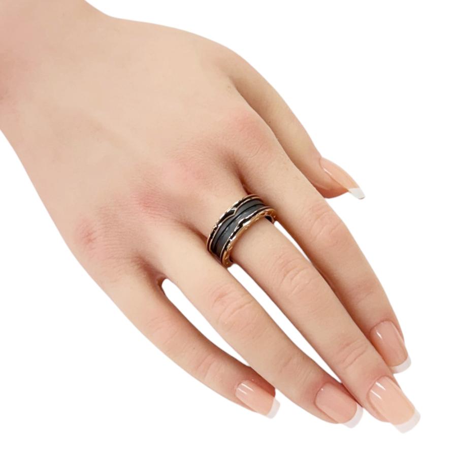 BVLGARI ゴールド ブラック ストライプ リング BVLGARI（ブルガリ） B-zero.1 ビーゼロワン 2バンド リング 指輪 17.5
