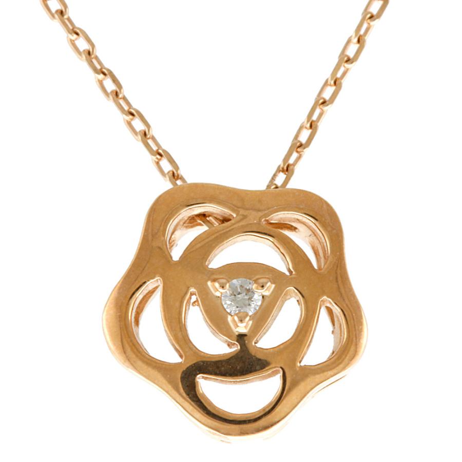 4℃ ヨンドシー K18PG ネックレス ダイヤモンド 花 バラ フラワー