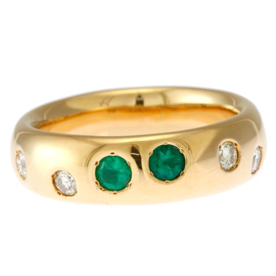 リング 指輪 12.5号 ドット 水玉 18金 K18イエローゴールド エメラルド