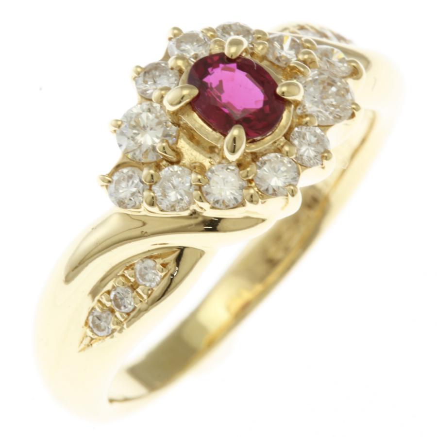 リング 指輪 15号 18金 K18イエローゴールド ルビー 0.35ct 