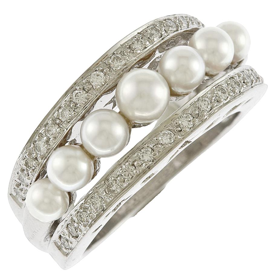 パールとダイヤのリングk18 パール リング k18 18金 あこや本真珠 ダイヤ パヴェ ダイヤモンド C型