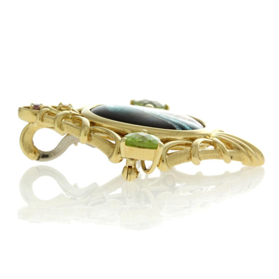 作家 梶光夫 エマーユ ペンダント ブローチ 18金 K18イエローゴールド  