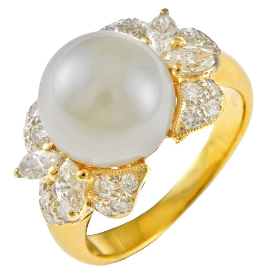 リング 指輪 13号 18金 K18イエローゴールド パール ダイヤモンド 0.88  