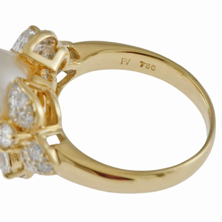 リング 指輪 13号 18金 K18イエローゴールド パール ダイヤモンド 0.88  