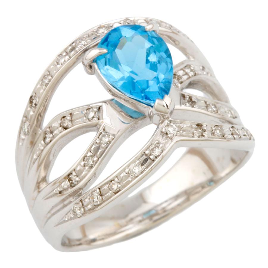 K18WG リング 指輪 13号 ブルートパーズ ダイヤモンド 0.21ct 中古