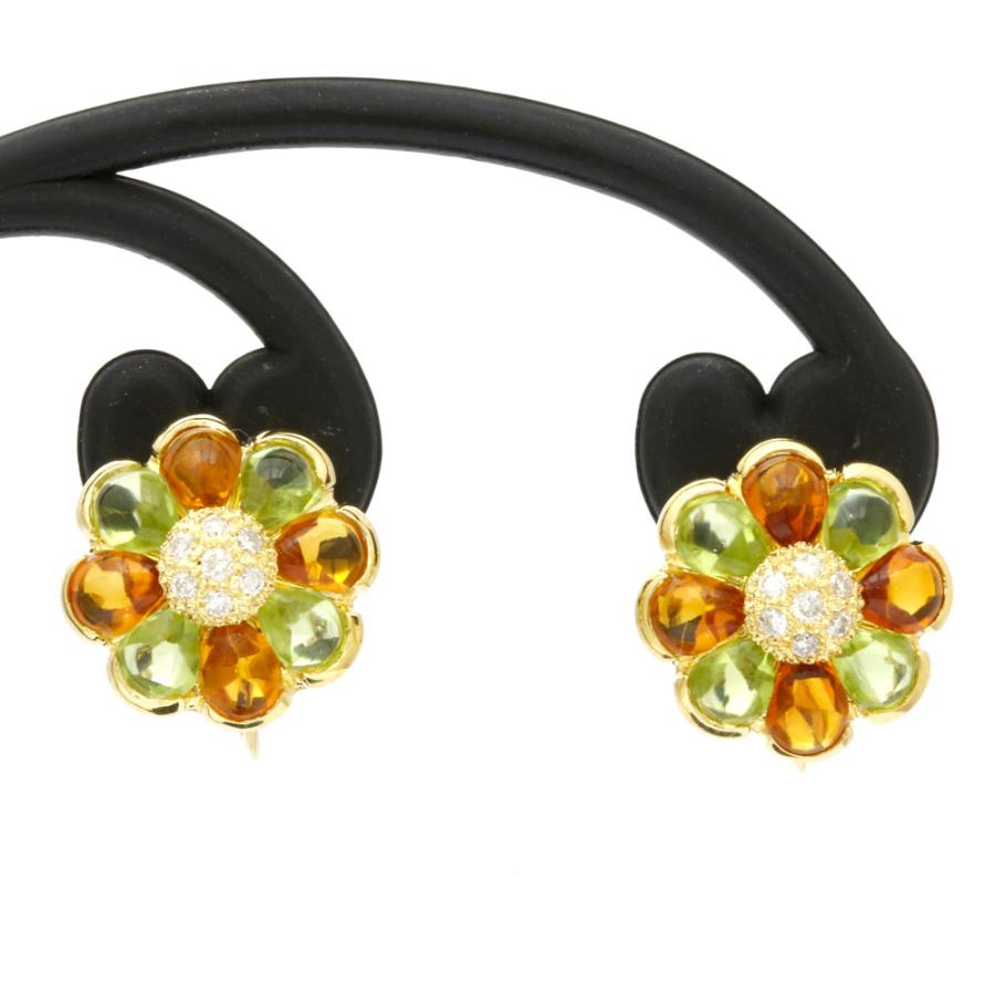 K18 イヤリング ペリドット シトリン ダイヤ 花 フラワー 18金 K18