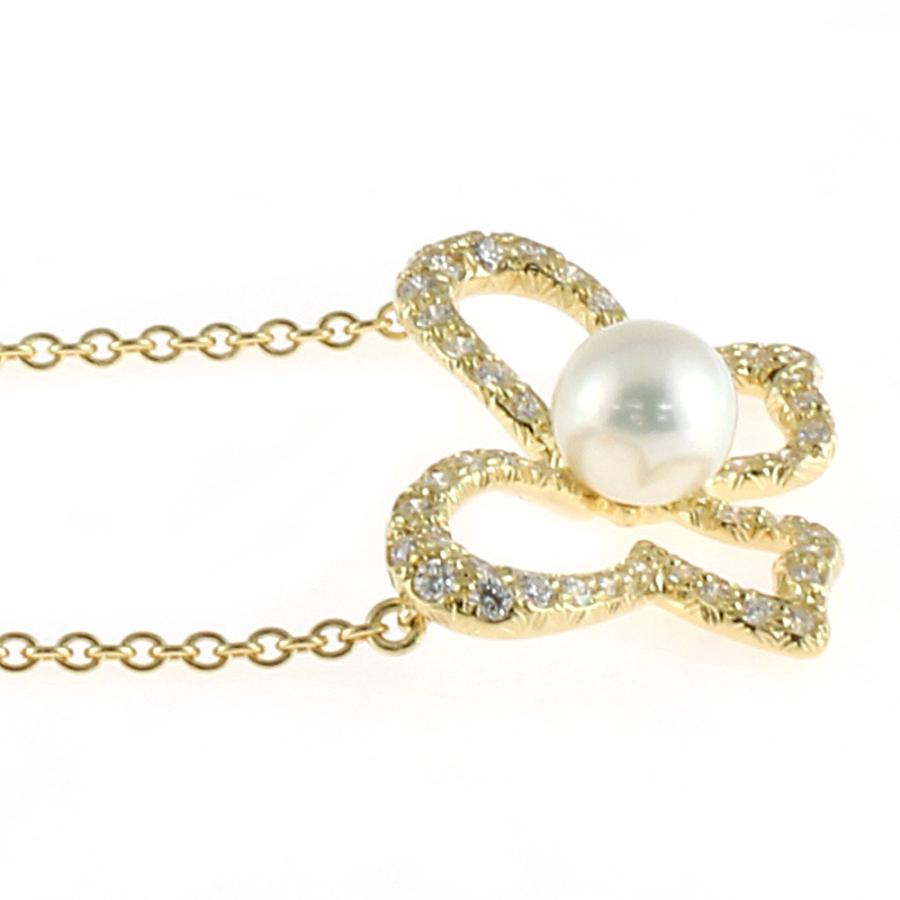 ミキモト MIKIMOTO K18 ネックレス パール ダイヤモンド バタフライ 蝶 