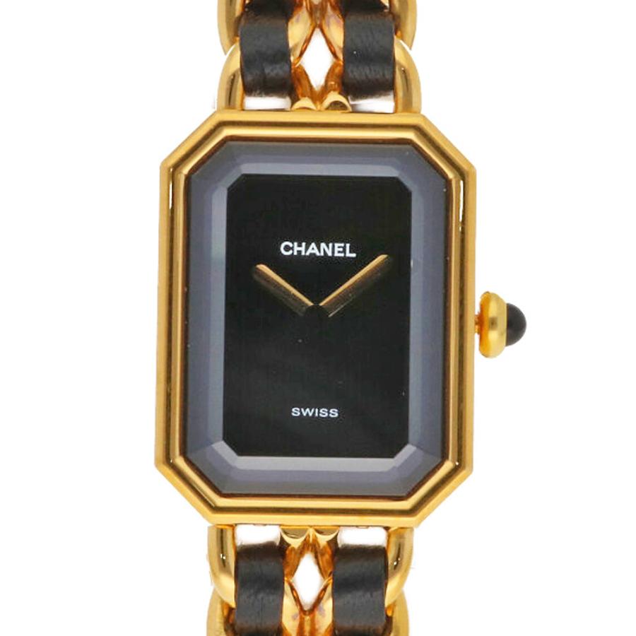 CHANEL シャネル GP 腕時計 エレガント ブレスレット プルミエール L GP レザー H0001 ゴールド ブラック【SH】 中古