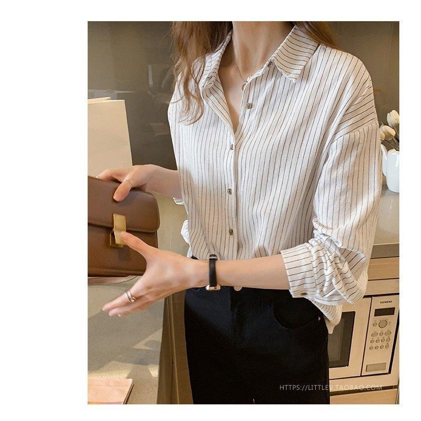 ブラウス レディース きれいめ 40代 春秋 ボーダー柄ブラウス オシャレシャツ トップス 長袖  韓国風 ゆったり 大きいサイズ 大人 ビジネスシャツ 上品  2色 レディースブラウス40代きれいめボーダー柄ブラウス春夏秋冬