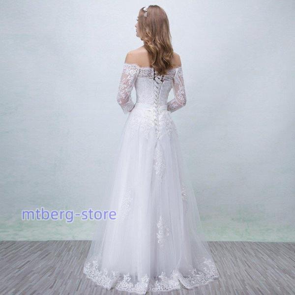 ウエディングドレス ロングドレス 長袖 結婚式 パーティードレス 安い ホワイト 花嫁 ウエディングドレス aライン 二次会 演奏会 フォーマルドレス_3
