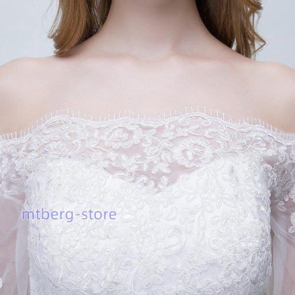 ウエディングドレス ロングドレス 長袖 結婚式 パーティードレス 安い ホワイト 花嫁 ウエディングドレス aライン 二次会 演奏会 フォーマルドレス_4