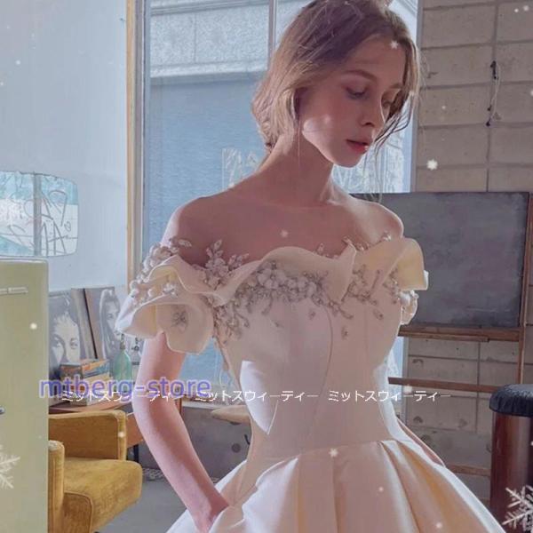 ウェディングドレス プリンセスラインドレス ウエディングドレス オフショルダー 二次会 花嫁 パーティードレス 披露宴 ブライダル 結婚式_3