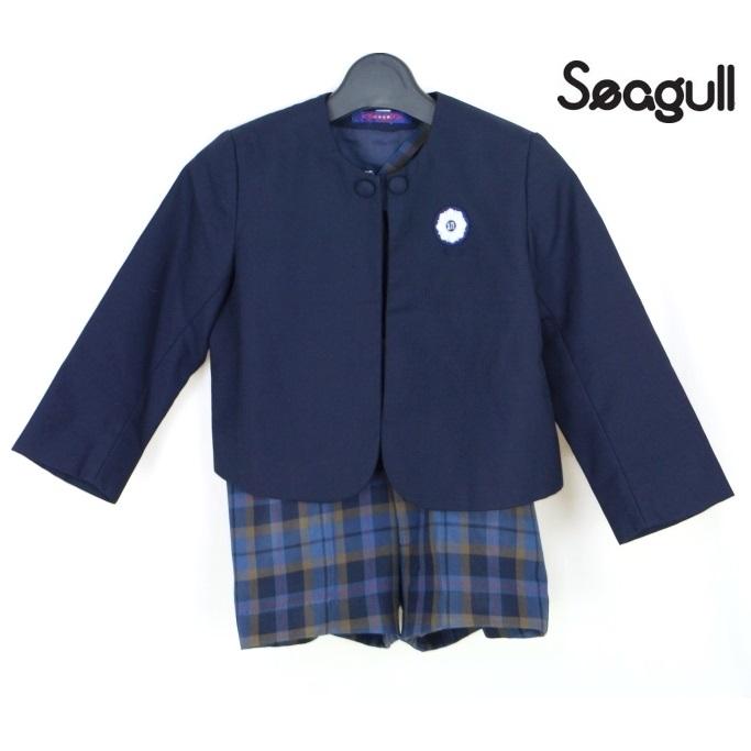 2)中古 古着 シーガル製 幼稚園 私立 制服 園服 スモック 上下 130cm