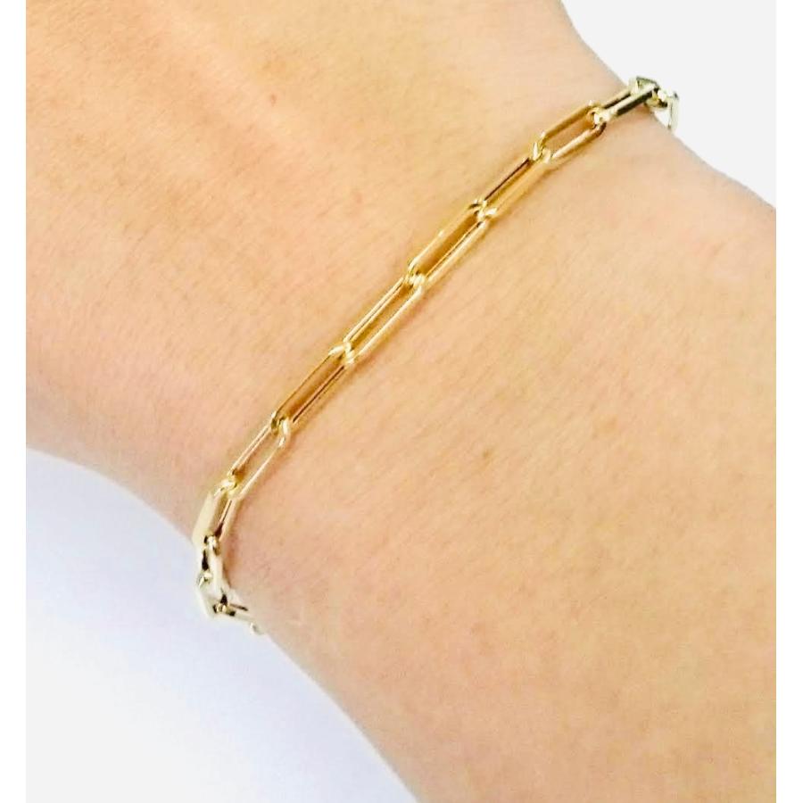 18金 ペーパークリップ ブレスレット 幅3mm 18cm 20cm K18 YG 角 18金 ペーパークリップ ブレスレット 幅3mm 18cm 20cm K18 YG 角