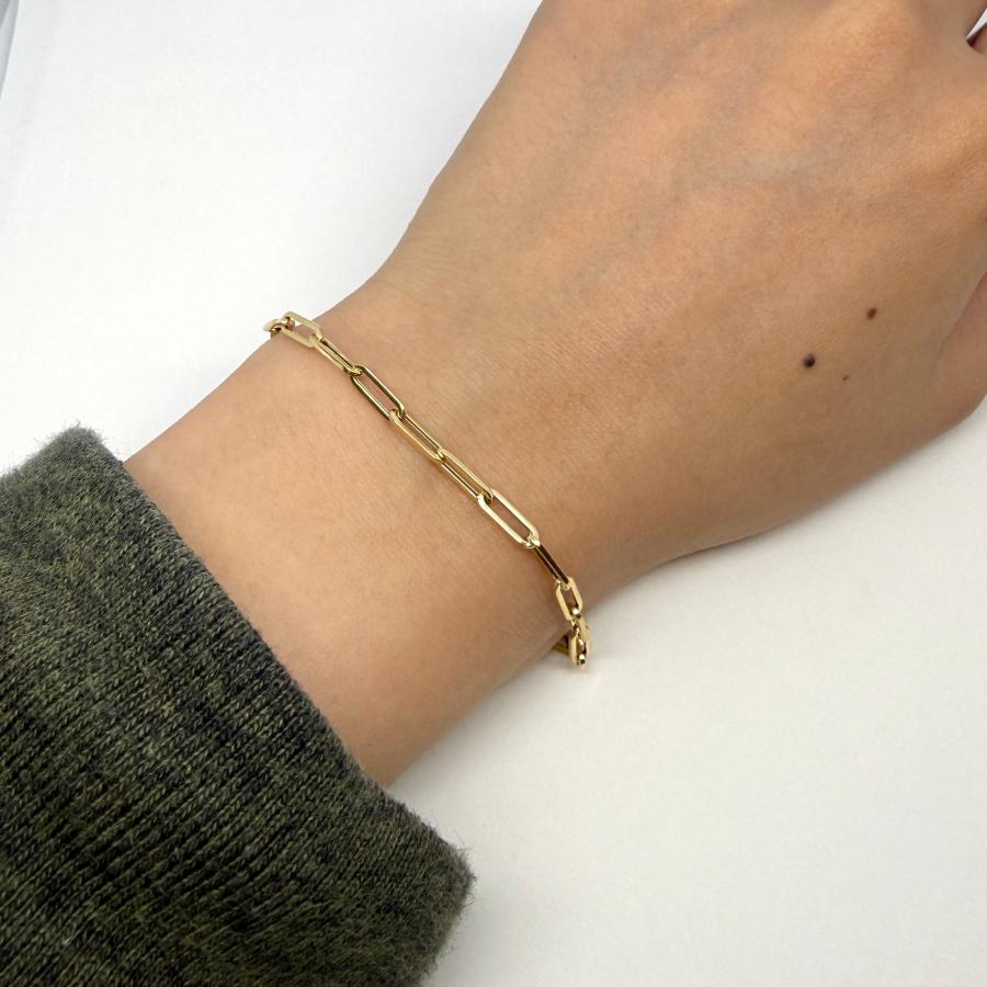 18金 ペーパークリップ チェーン ブレスレット 幅3mm 18cm 20cm K18 YG 角アズキ 中空 リンク メンズ  RMジュエリーの画像