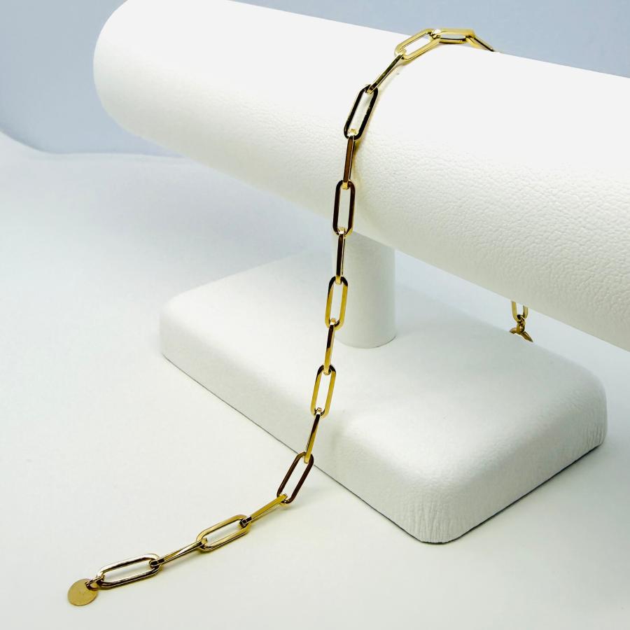 18金 ペーパークリップ チェーン ブレスレット 幅3mm 18cm 20cm K18 YG