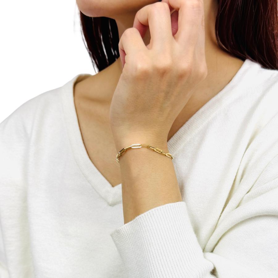 18金 ペーパークリップ チェーン ブレスレット 幅3mm 18cm 20cm K18 YG 角アズキ 中空 リンク メンズ  RMジュエリー |  | 08
