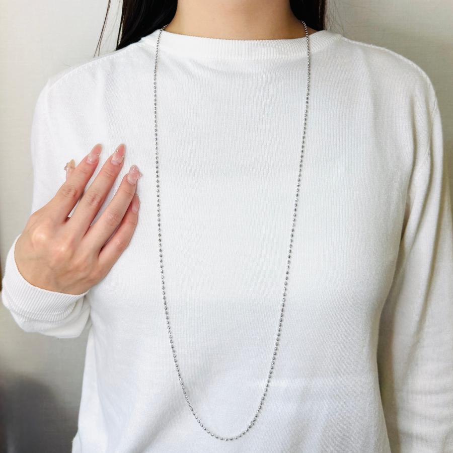 ロング ネックレス 18金 ホワイトゴールド カットボール 100cm K18 WG