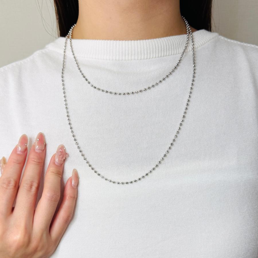 ロング ネックレス 18金 ホワイトゴールド カットボール 100cm K18 WG