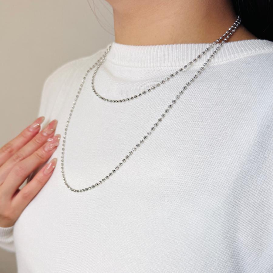 ロング ネックレス 18金 ホワイトゴールド カットボール 100cm K18 WG