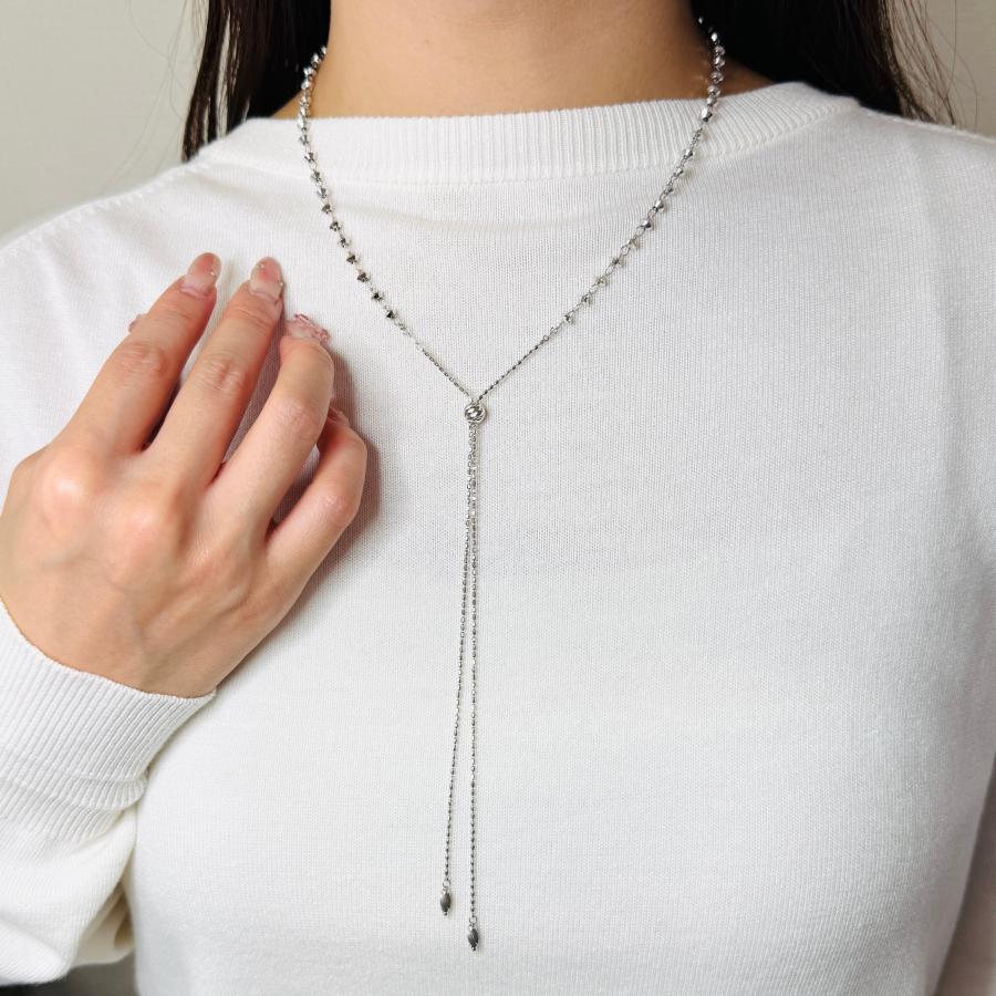 ロング ネックレス 18金 ホワイトゴールド カットボール 70cm 3WAY K18