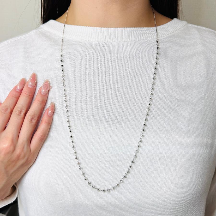 ロング ネックレス 18金 ホワイトゴールド カットボール 70cm 3WAY K18