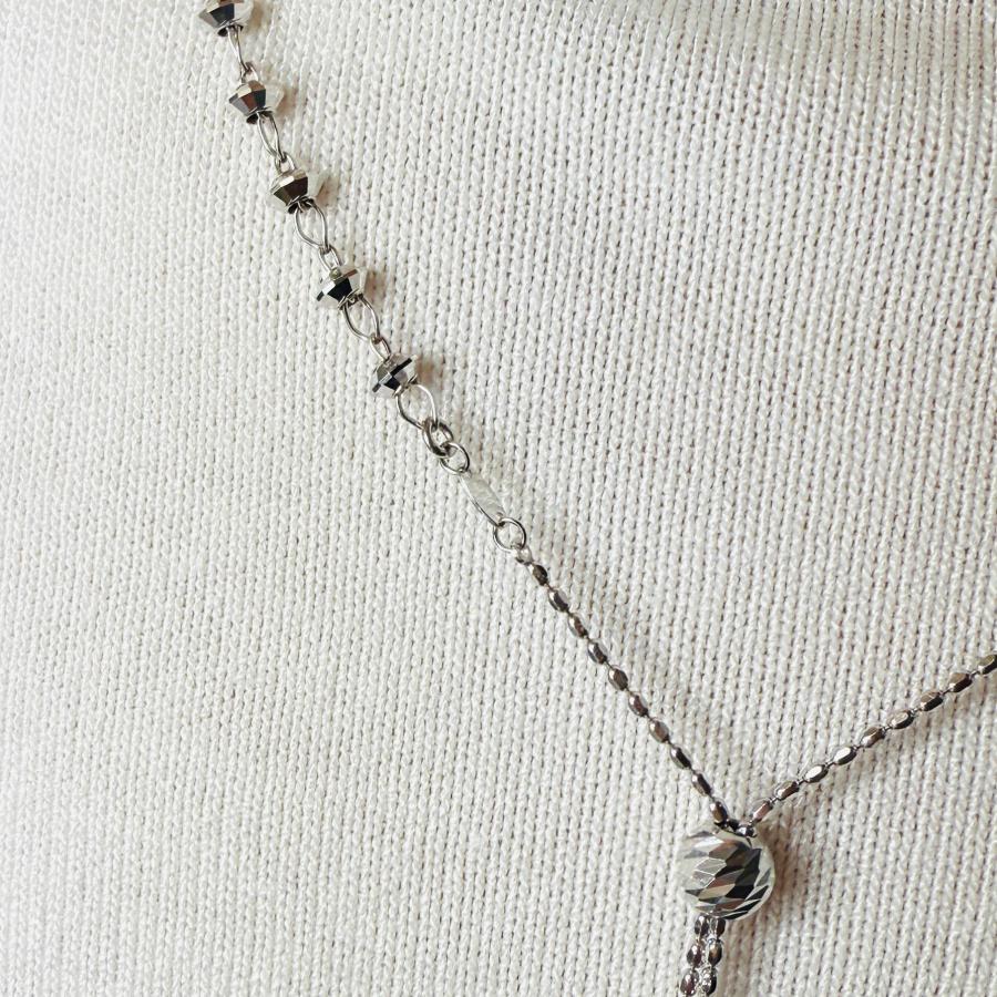 ロング ネックレス 18金 ホワイトゴールド カットボール 70cm 3WAY K18