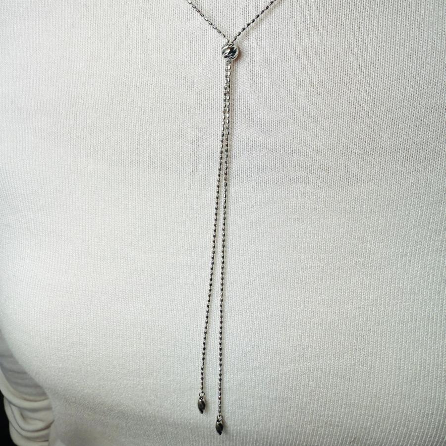ロング ネックレス 18金 ホワイトゴールド カットボール 70cm 3WAY K18