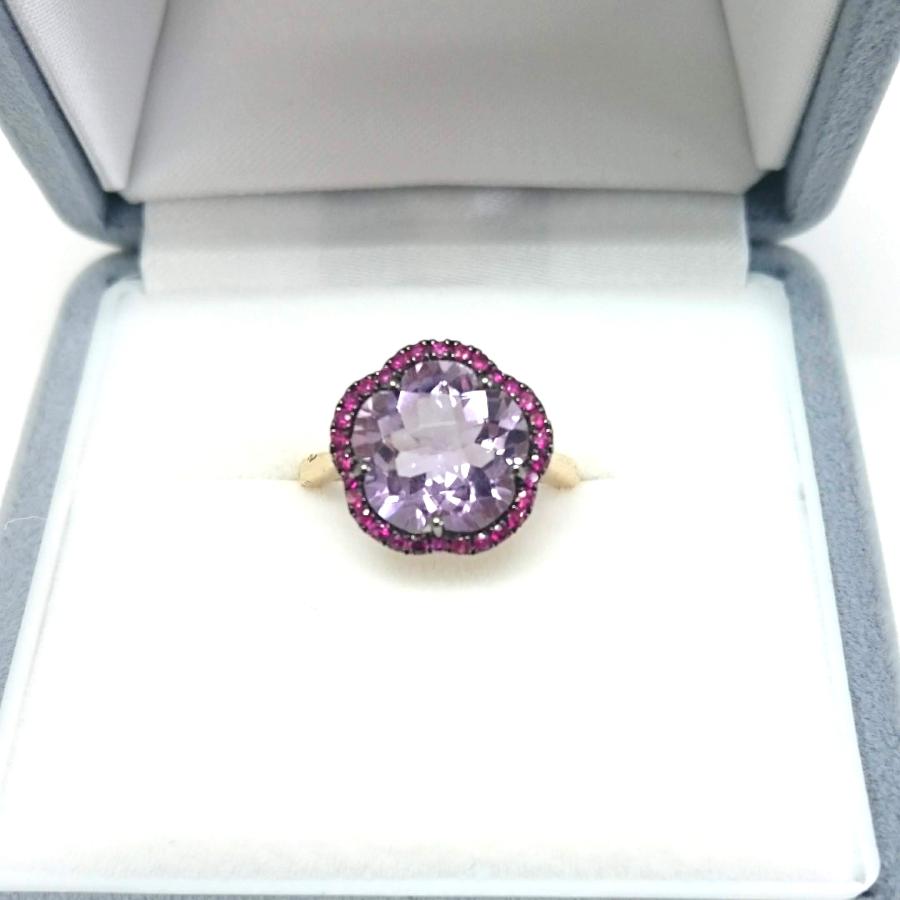リング 18金 ピンクゴールド アメジスト 3.05ct ルビー 花 フラワー  