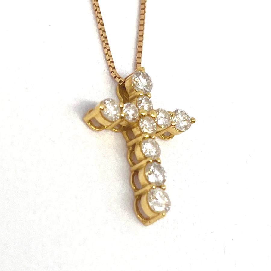 ネックレス 18金 ダイヤモンド 1.00ct クロス 十字架 K18 YG  