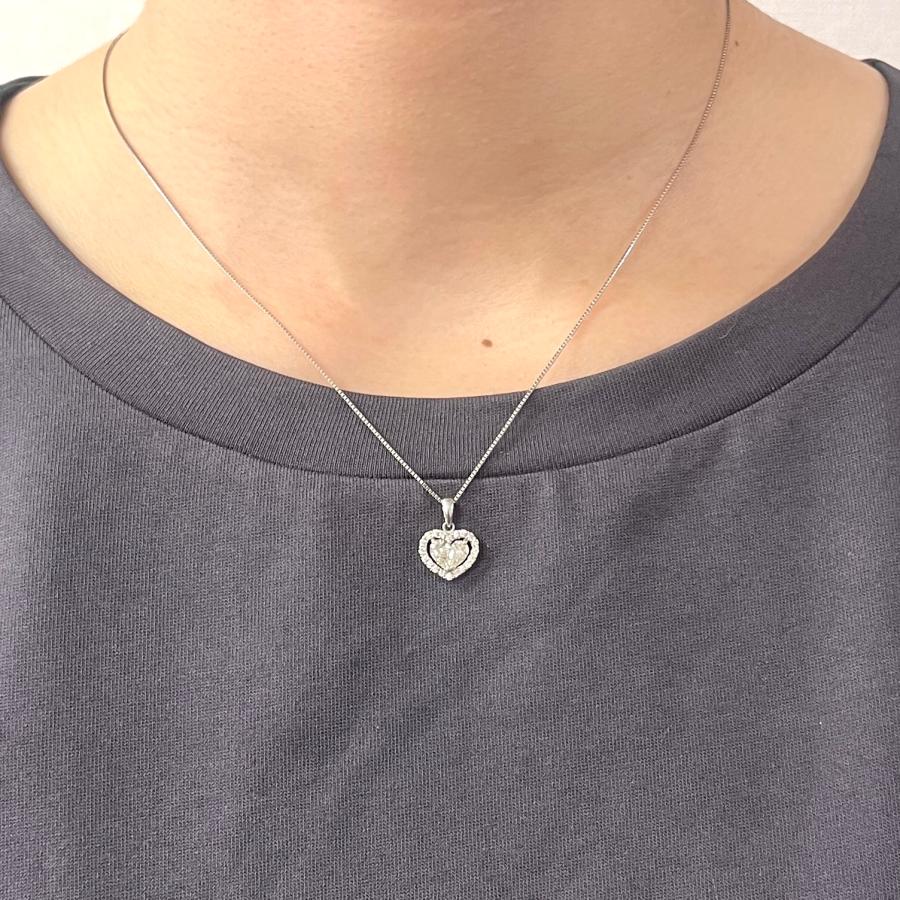 ネックレス プラチナ ダイヤモンド 0.62ct Pt900 ハート ペア