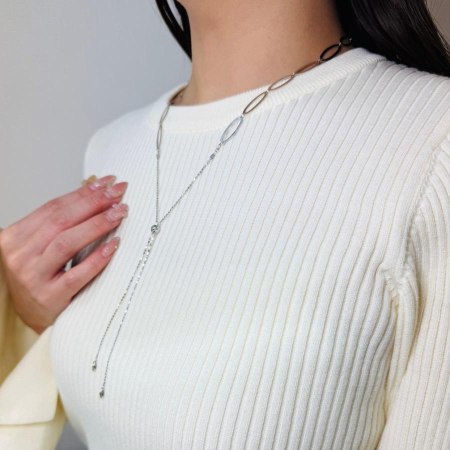 ロング ネックレス 18金 ホワイトゴールド カットボール 70cm 3WAY K18