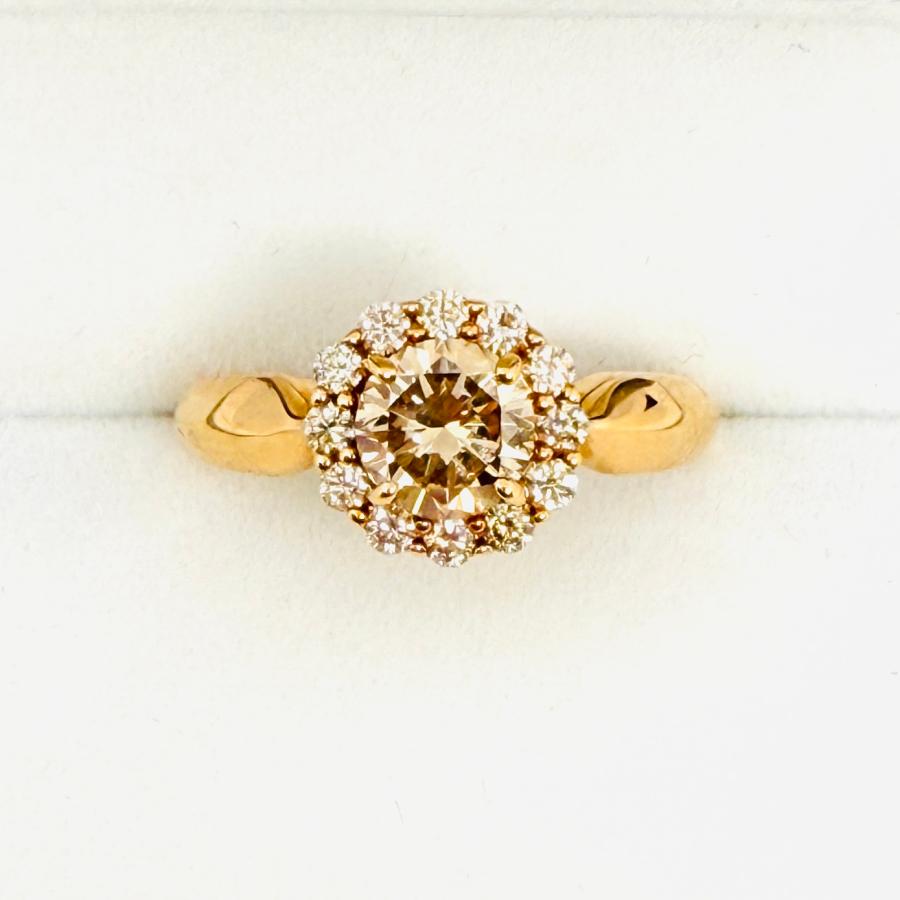 リング 18金 ピンクゴールド ライトブラウン ダイヤモンド 1.05ct SI-1クラス GOOD 鑑定書付 花 フラワー K18 PG 指輪 RMジュエリーの画像